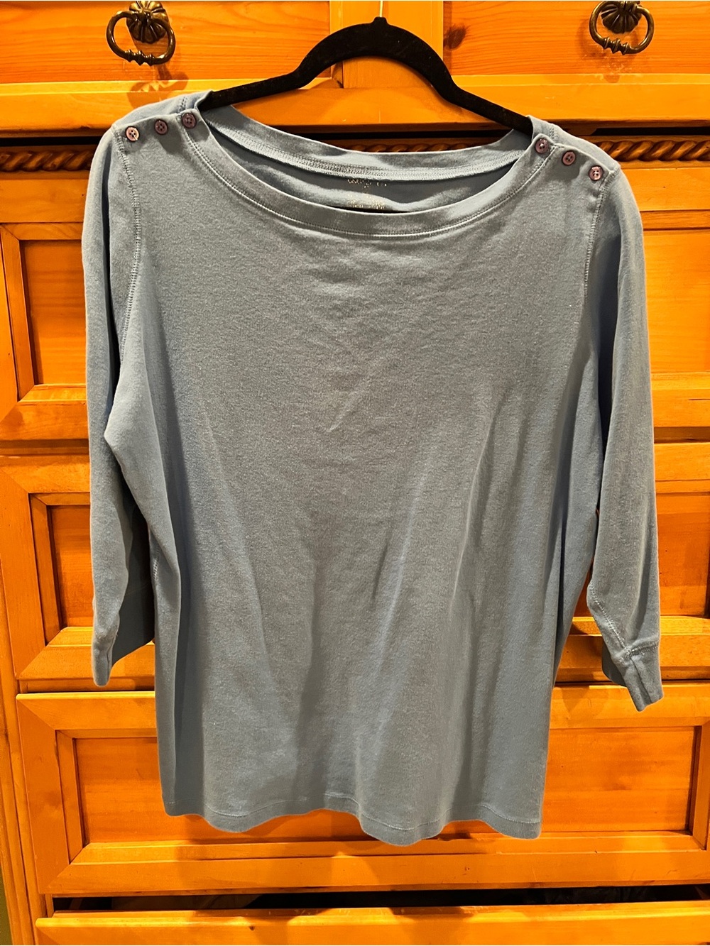 Jones New York Blue Button-Shoulder Boatneck 3/4 Sleeve Top Sz 1x